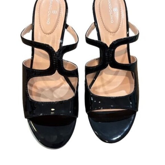 Bandolino “Mizelle” High Heel Sandals in Black Faux Leather with Open Toe Design - Picture 5 of 10
